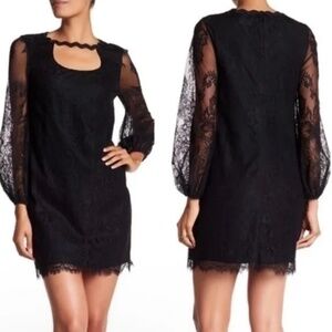 Trina Turk Black Tipsy Lace Keyhole Long Sleeve Mini Dress LBN